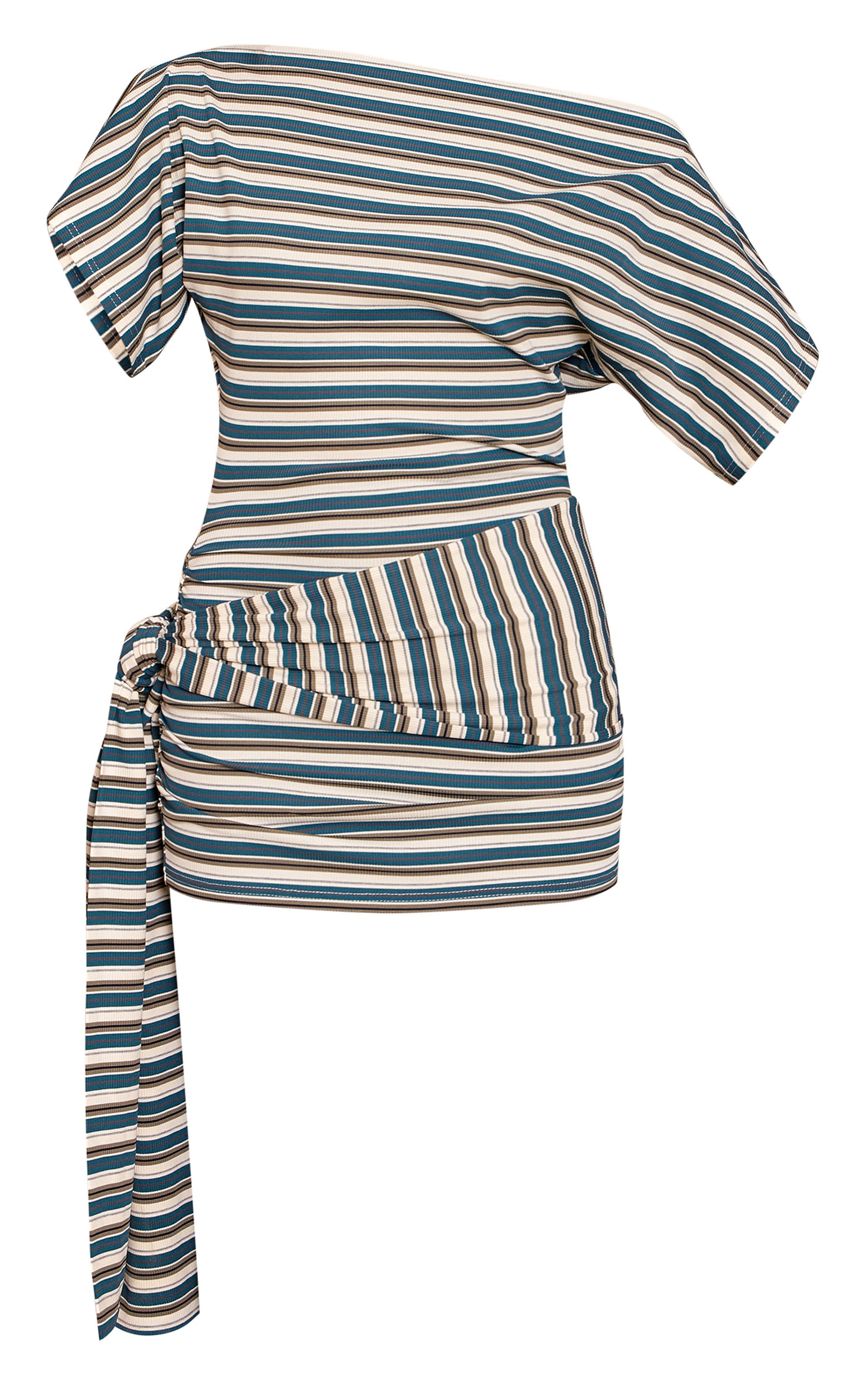 Khaki Contrast Striped Tie Waist Bodycon Dress image 5