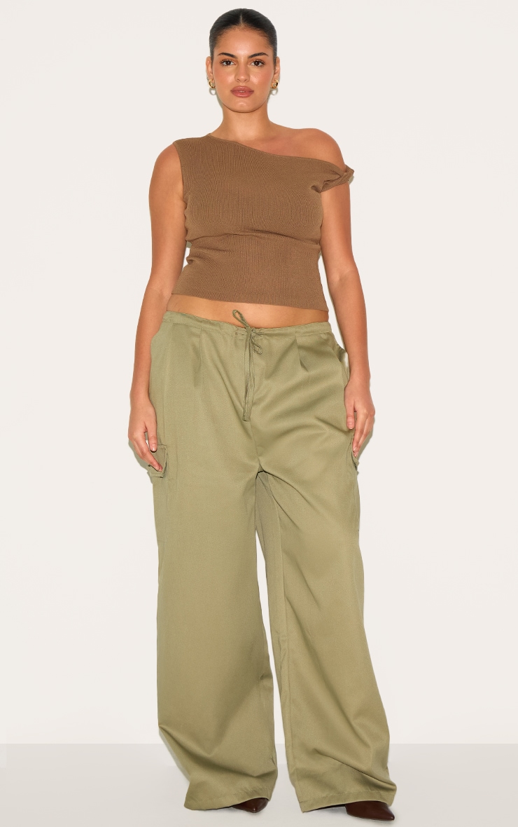 Plus Khaki Tie Waist Cargo Pant image 2