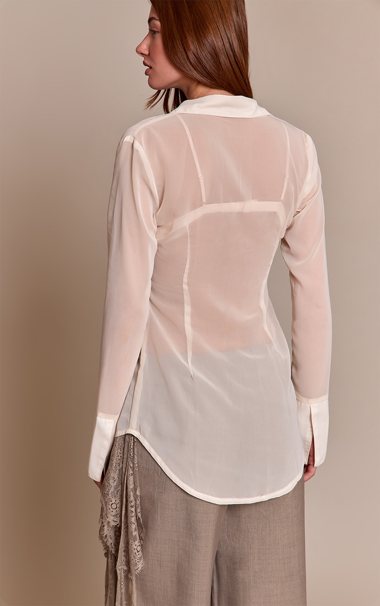 Cream Chiffon Oversized Collar Button Down Fitted Shirt image 2