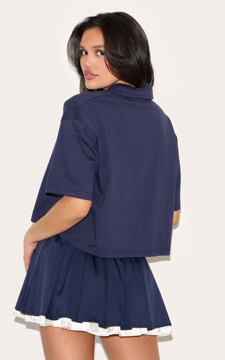 Navy Oversized Short Sleeve Polo Top image 2