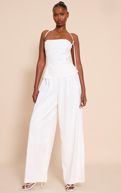 White Woven Tailored Halterneck Jumpsuit