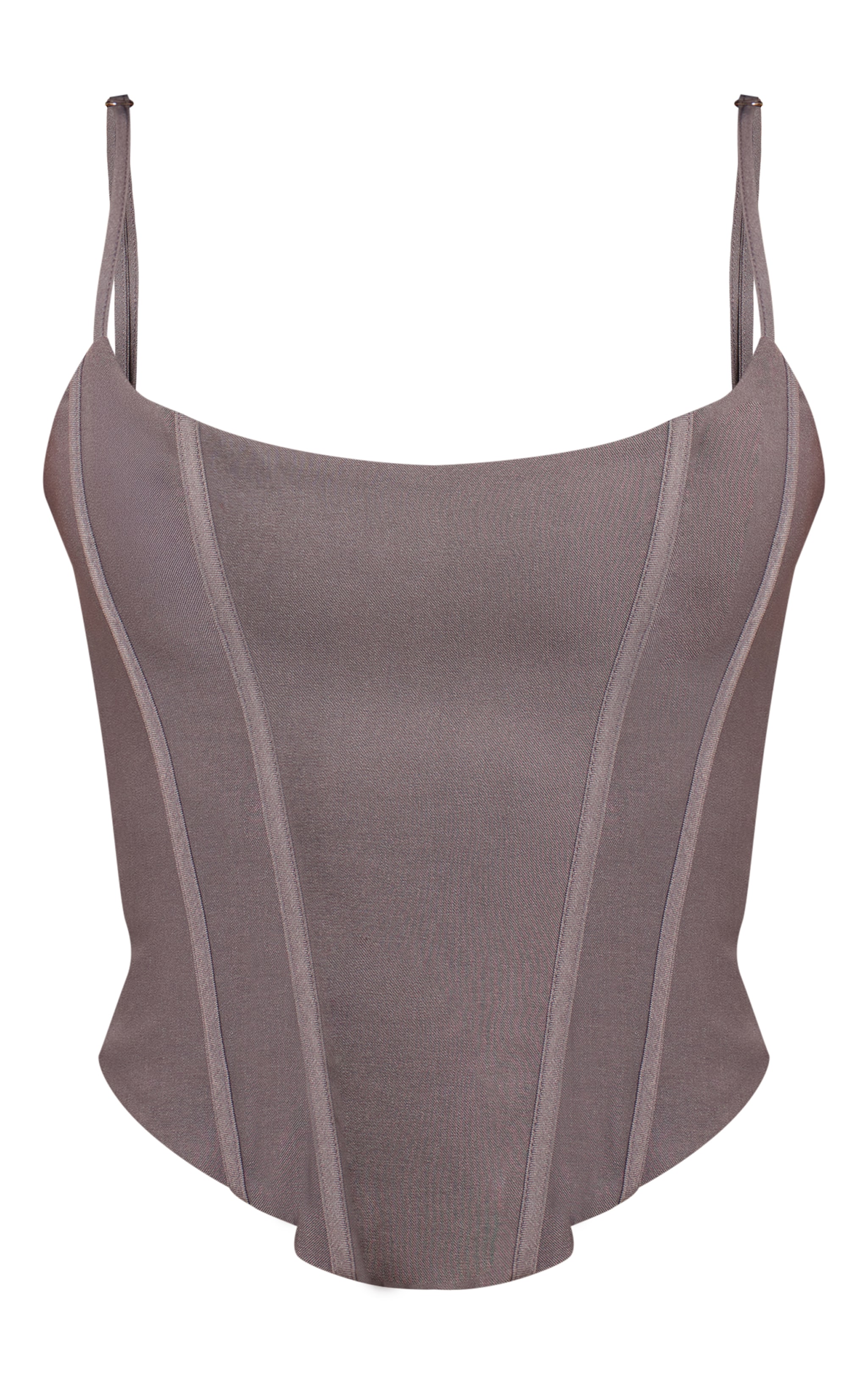 Corset tissé gris clair à bretelles fines et lisérés structurants image 5