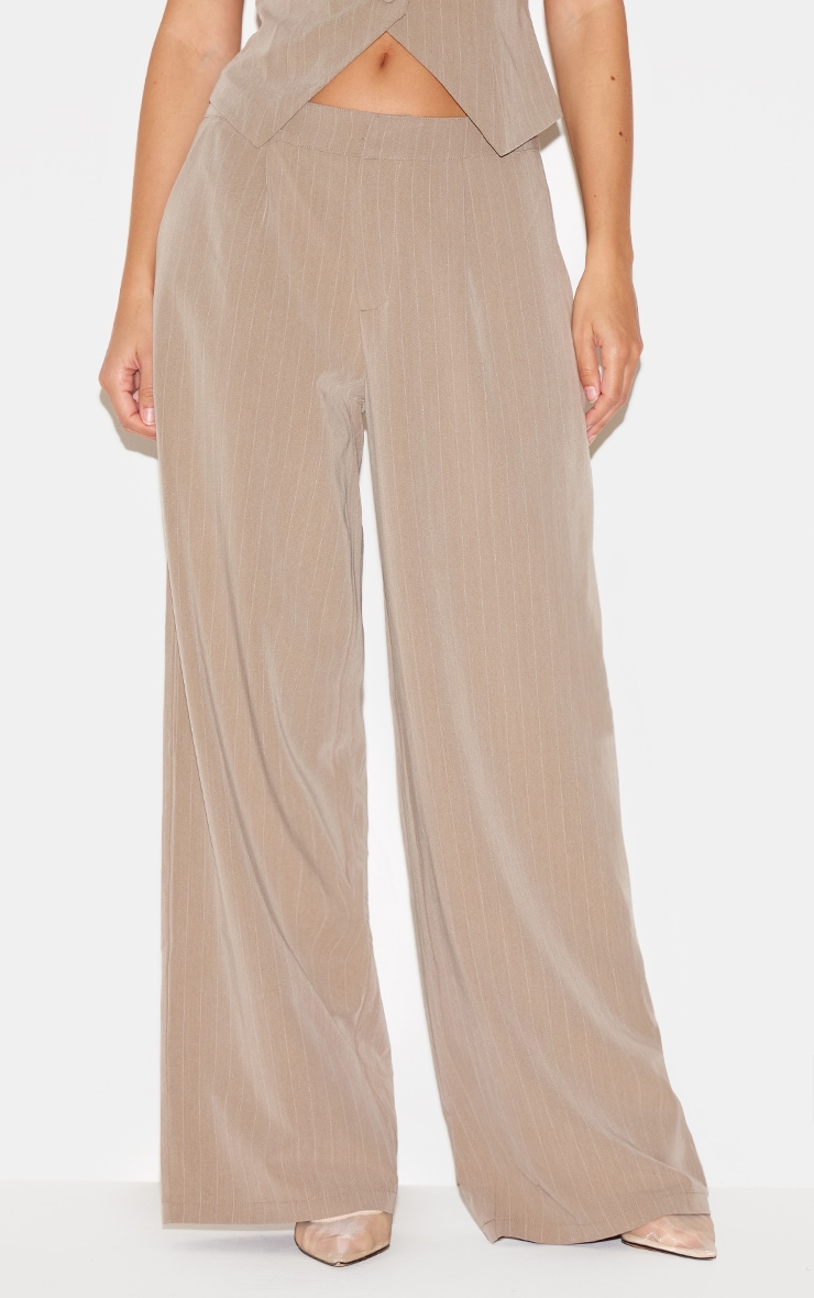 Beige Tailored Pinstripe Wide Leg Pants image 2