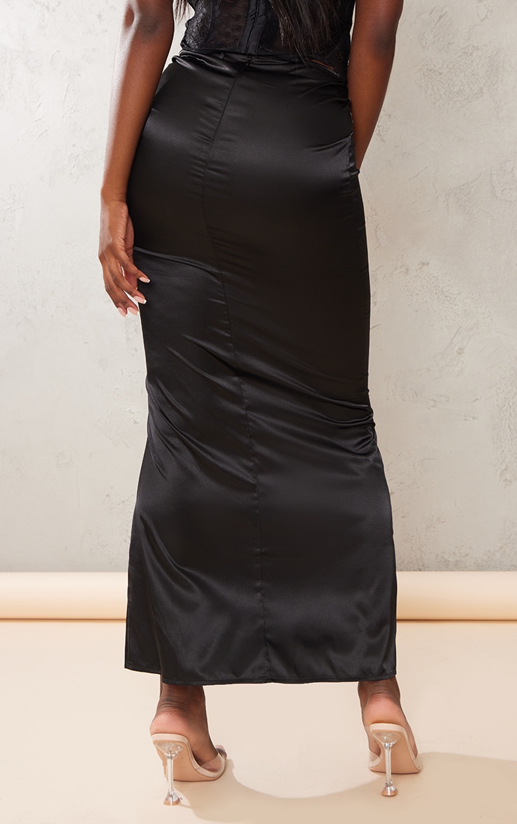 Tall Black Satin Slip Skirt image 3