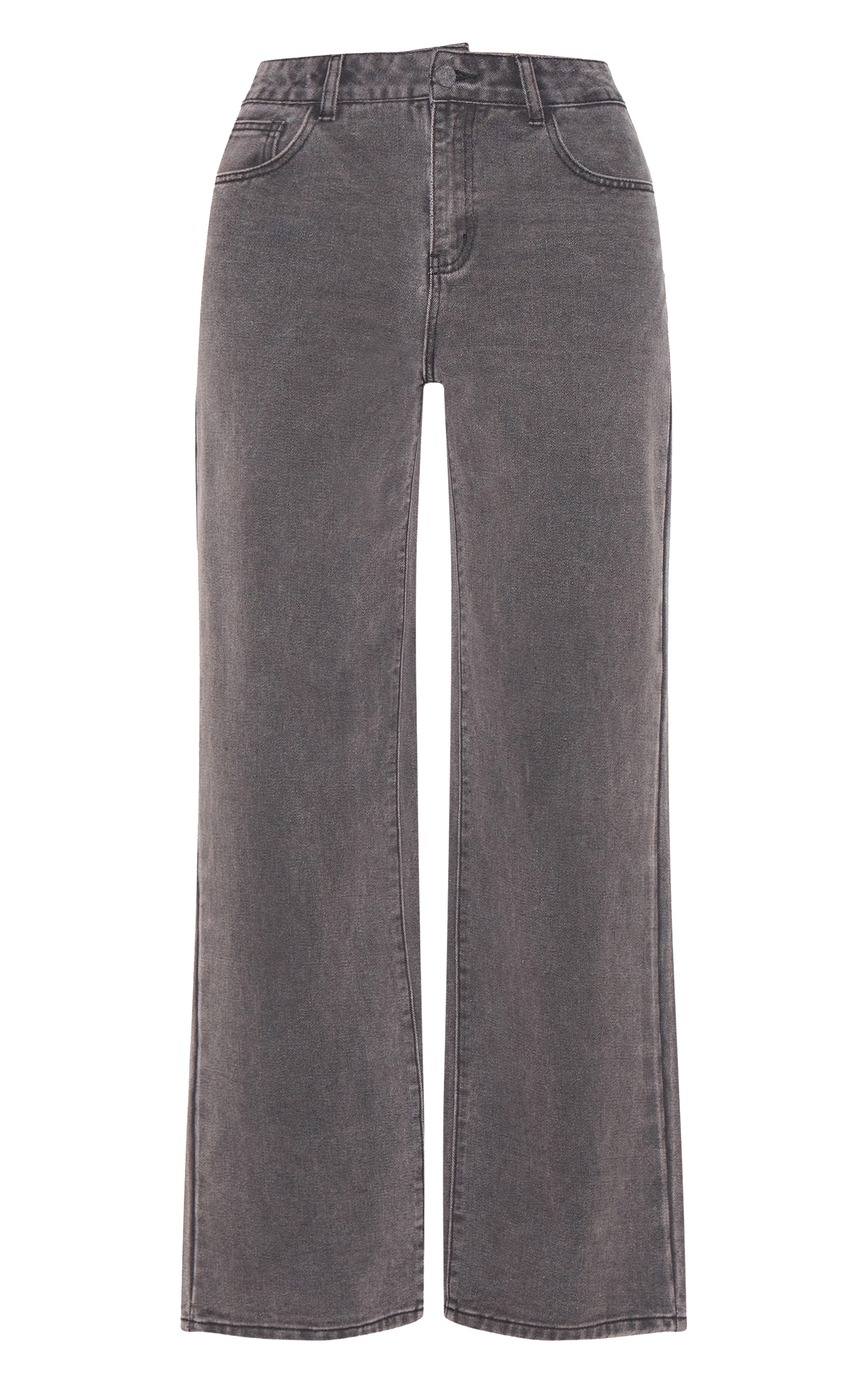 Washed Black Fabric Covered Button Mid Waist Straight Leg Jeans image 5