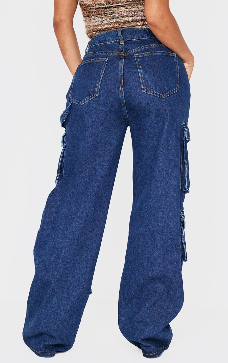 Shape Dark Indigo Wash Cargo Pocket Wide Leg Jeans image 3