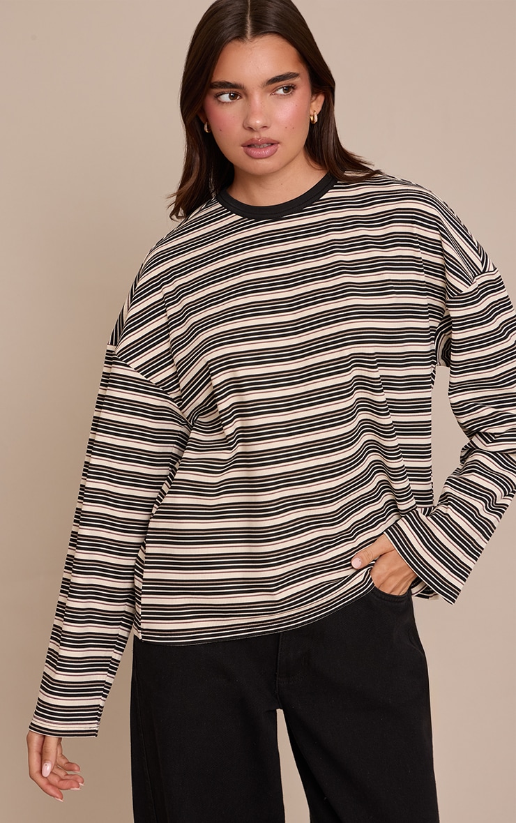 Multi Soft Rib Striped Detail  Oversized Long Sleeve Top  image 1