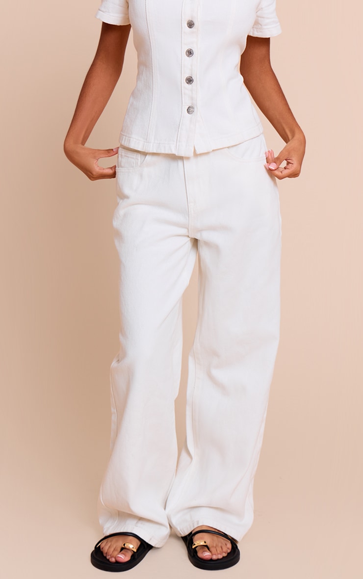 Jean Blanc Court Mi-long Taille Moyenne et Jambe Droite image 2