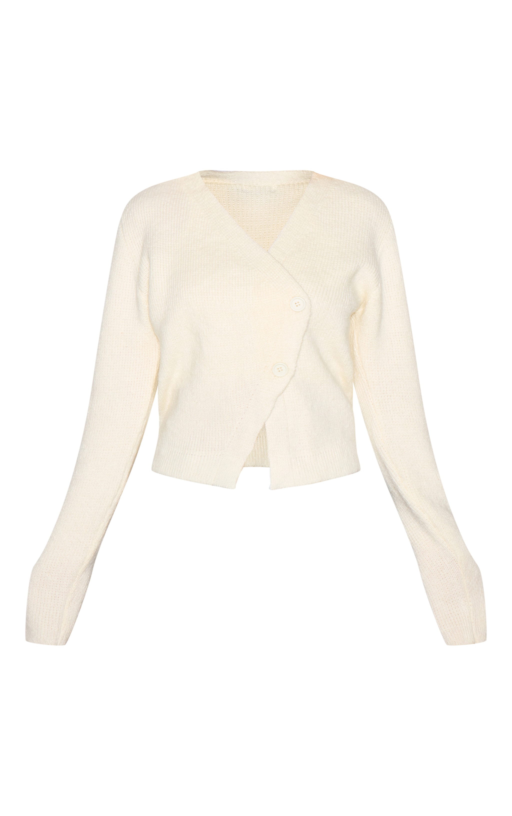 Cream Knit Asymmetric Button Cardigan image 5