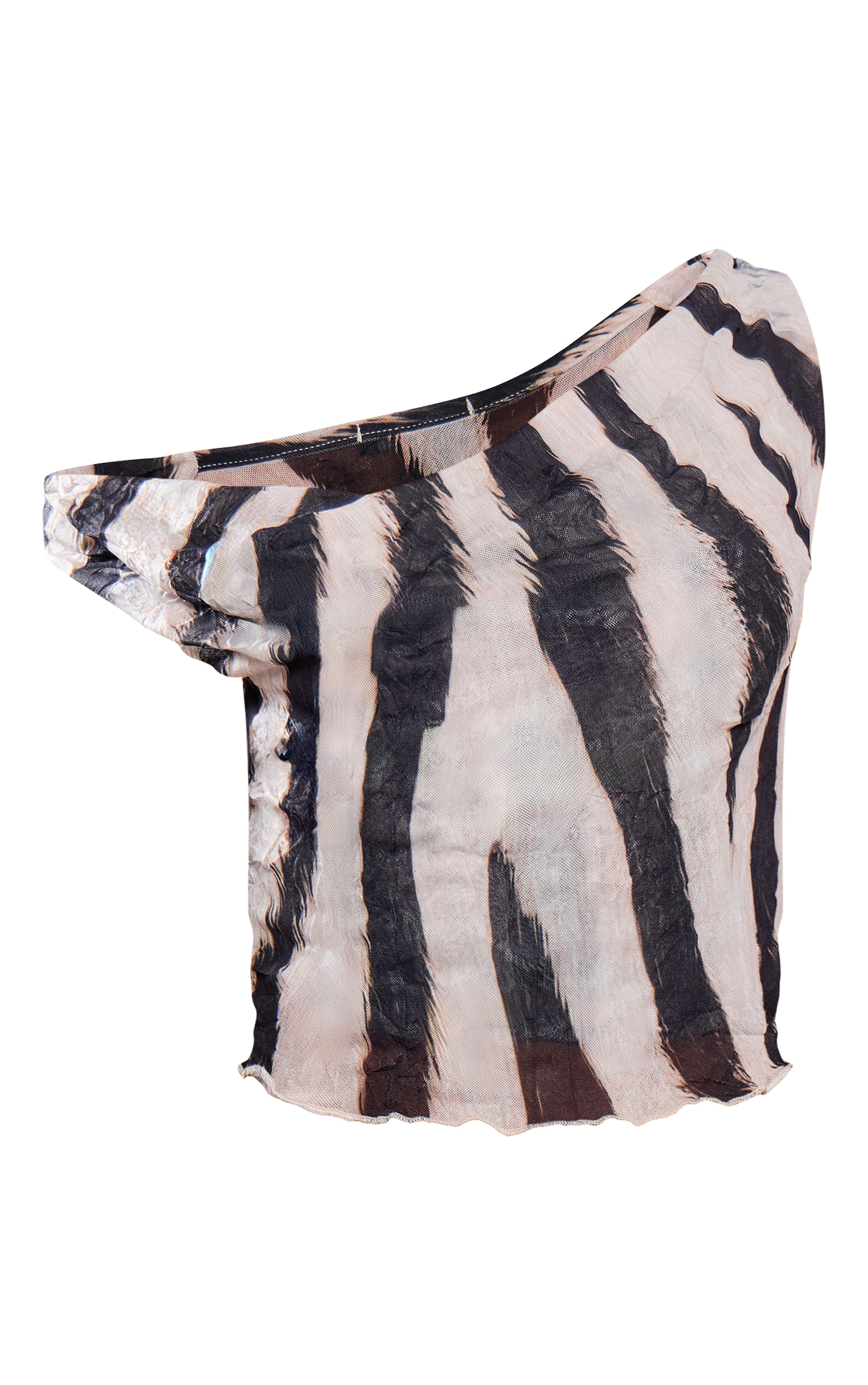 Petite Zebra Print Cowl Neck Crushed Mesh Crop Top image 5