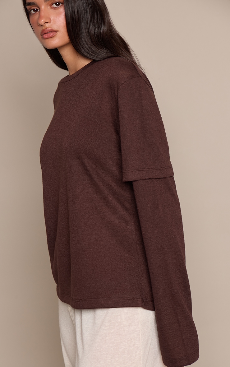 Dark Chocolate Marl Slub Jersey  Layered Oversized T- Shirt  image 4