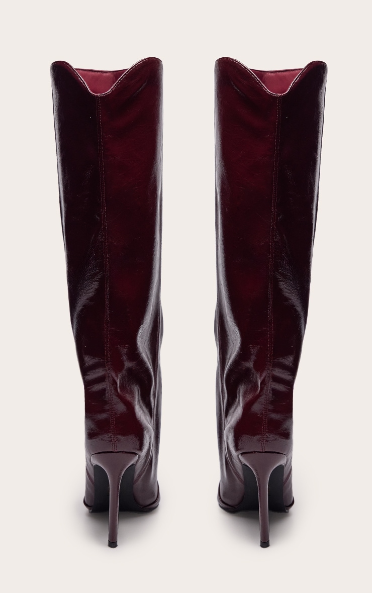 Bottes hautes crêpées vernies bordeaux froncées image 4