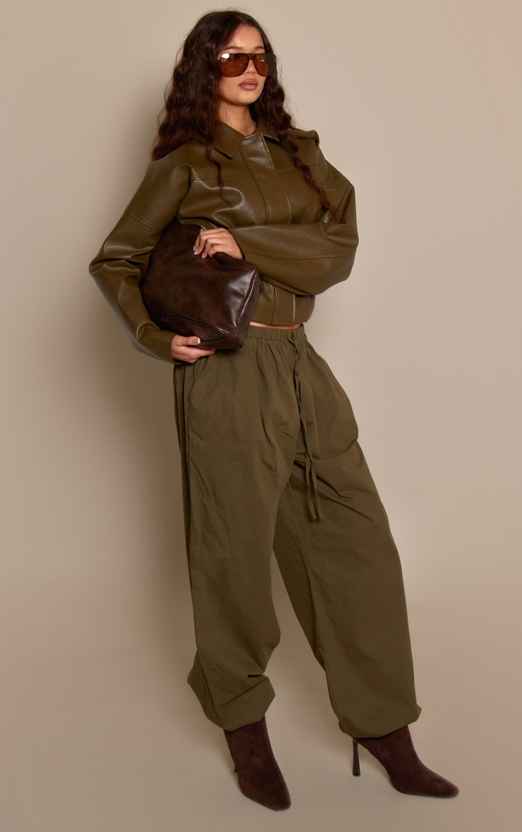 Khaki Cotton Drawstring Balloon Trousers image 2