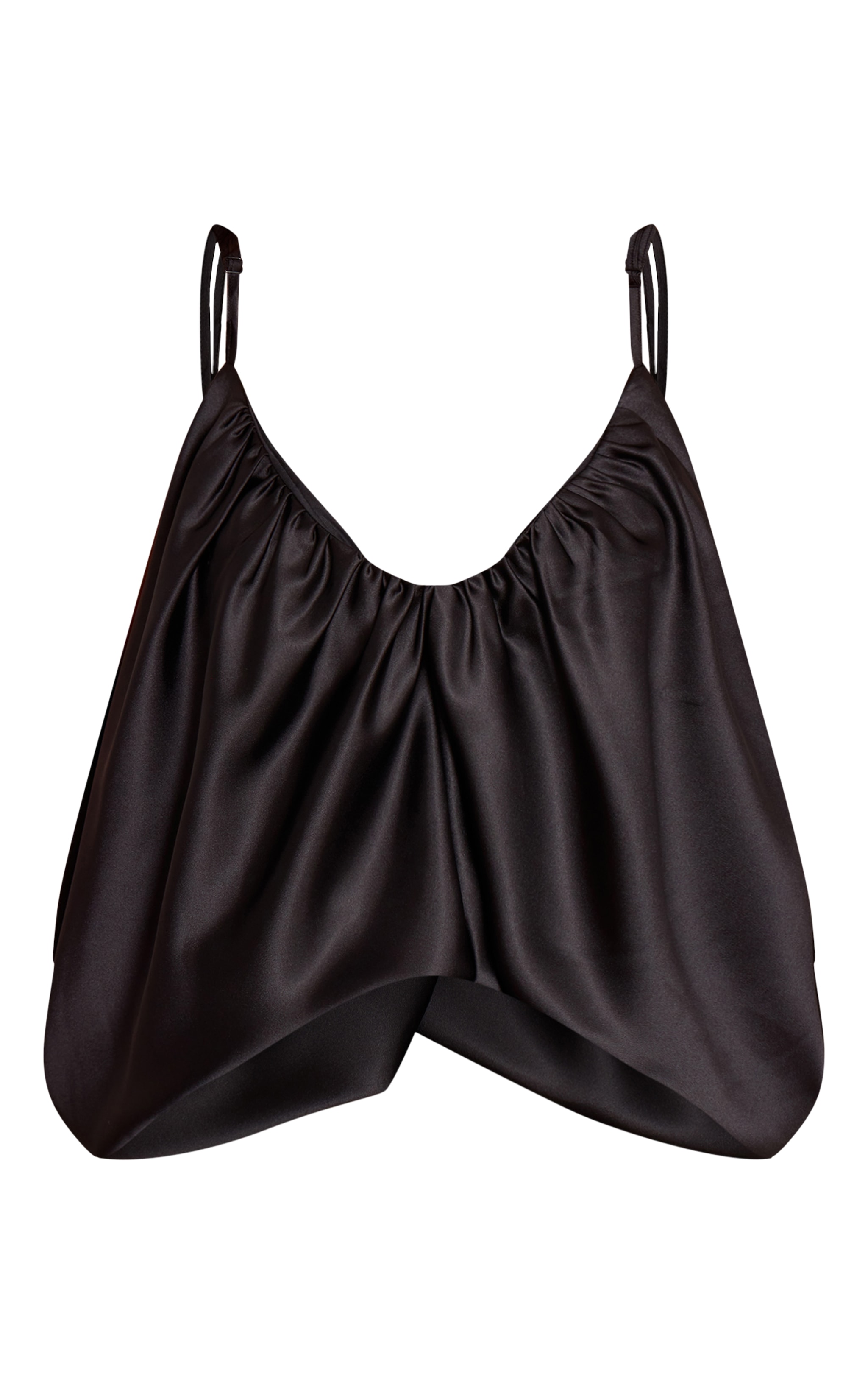 Black Satin Puff Detail Strappy Cami Top image 5
