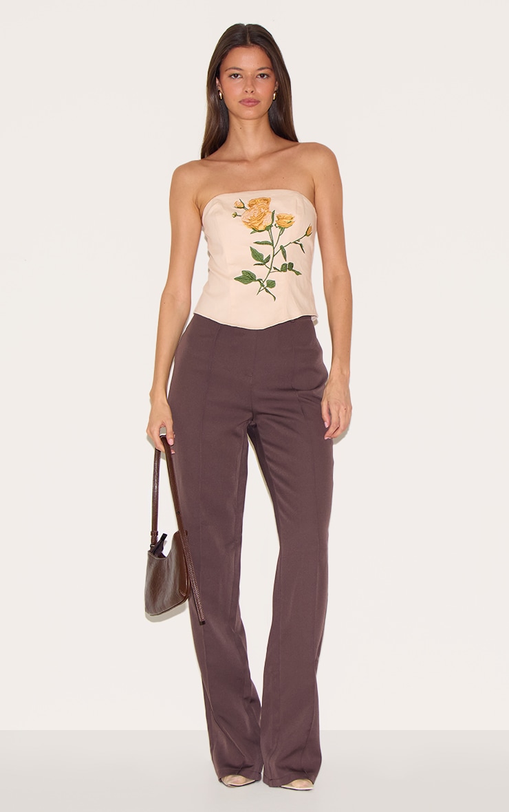 Beige Woven Embroidered Floral Corset image 3