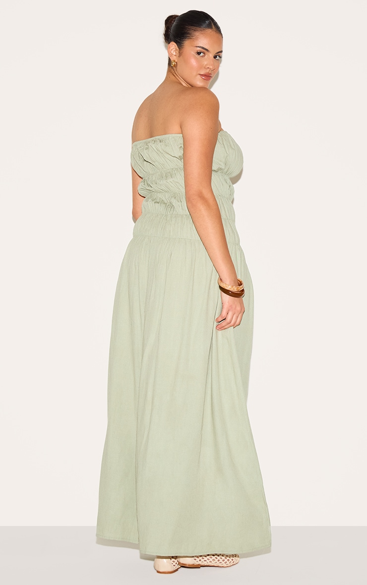 Plus Robe bustier longue sauge à partie froncée image 2