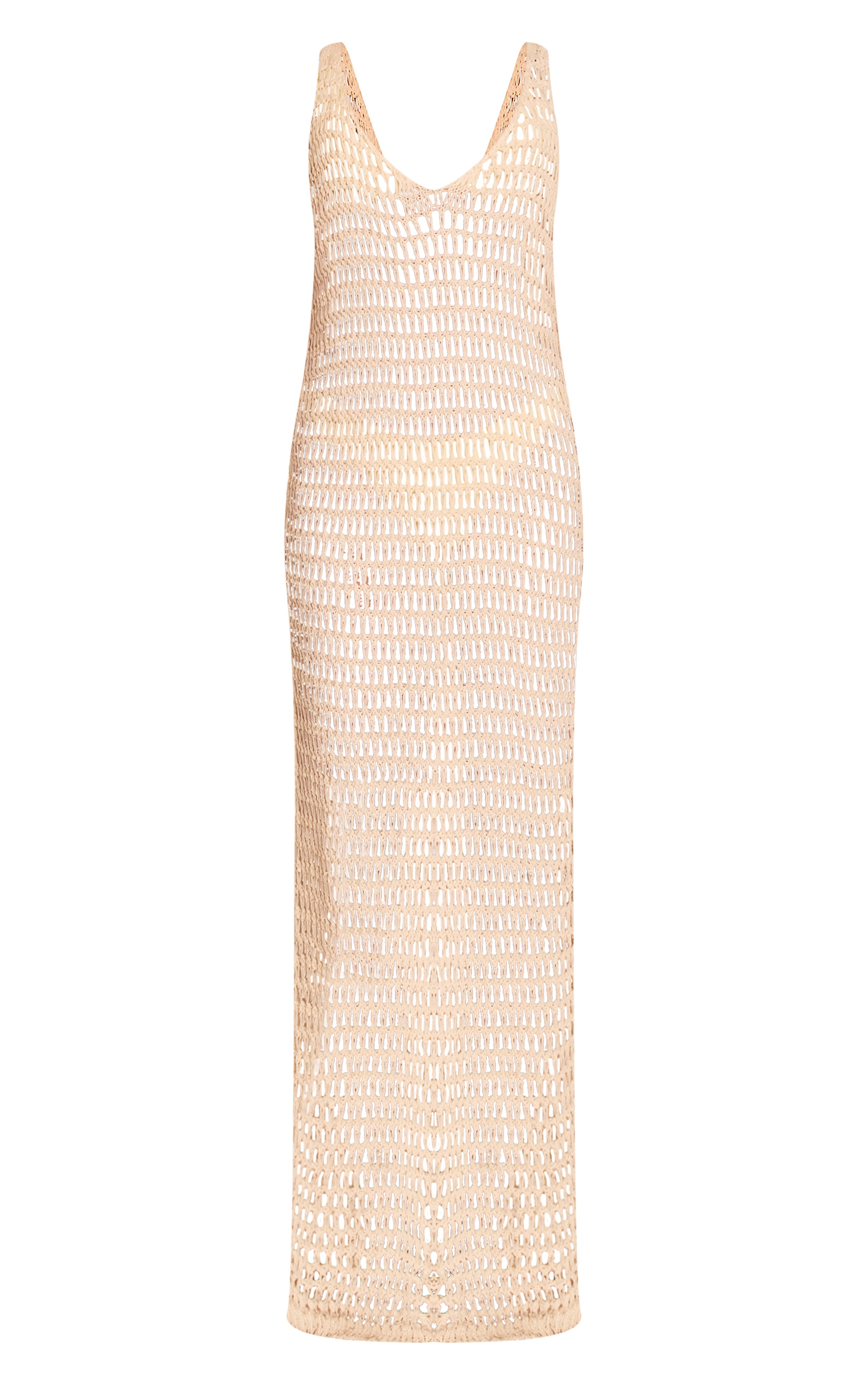 Robe de plage longue en maille style crochet crème sans manches image 5