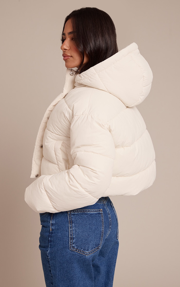 Petite Cream Cropped Drawstring Puffer Jacket image 2