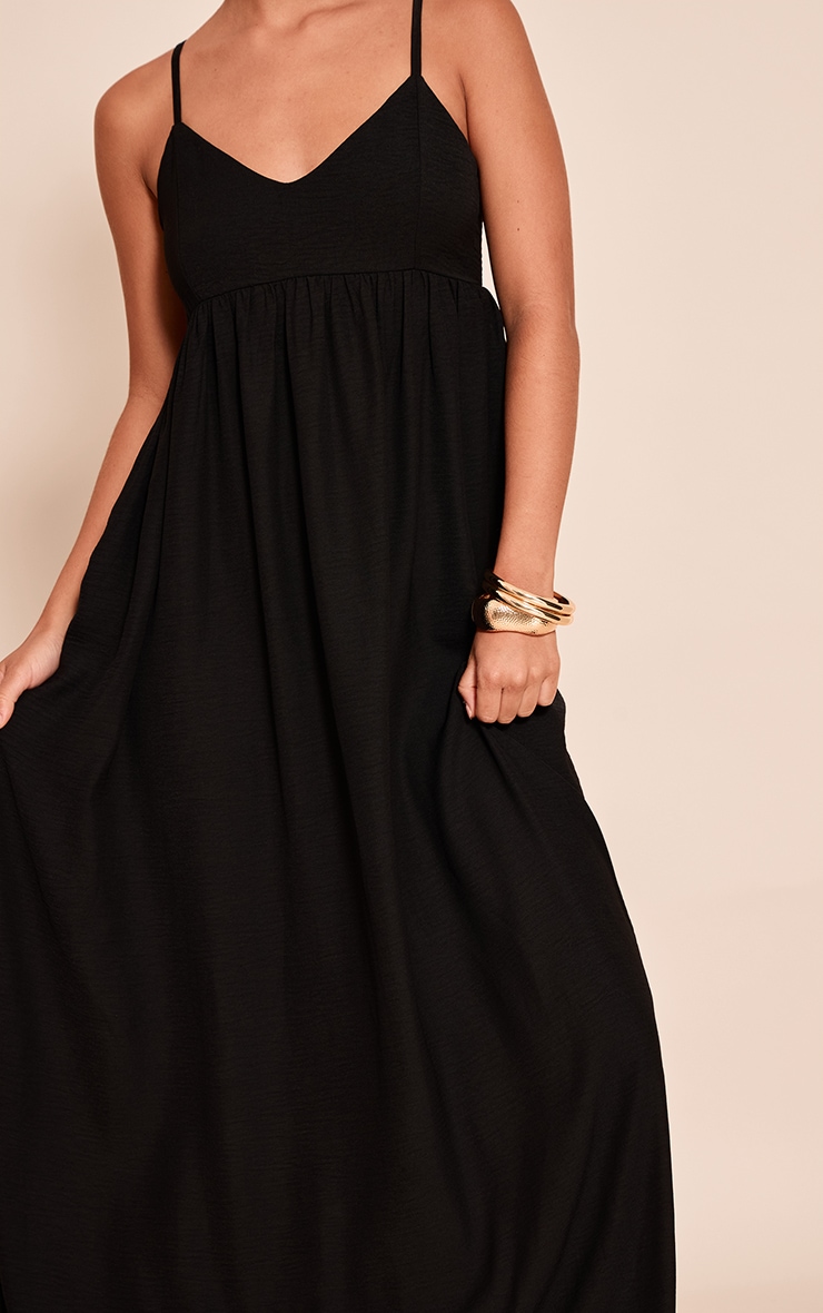 Black Textured Strappy Scoop Neck Sleeveless Maxi Dress image 4