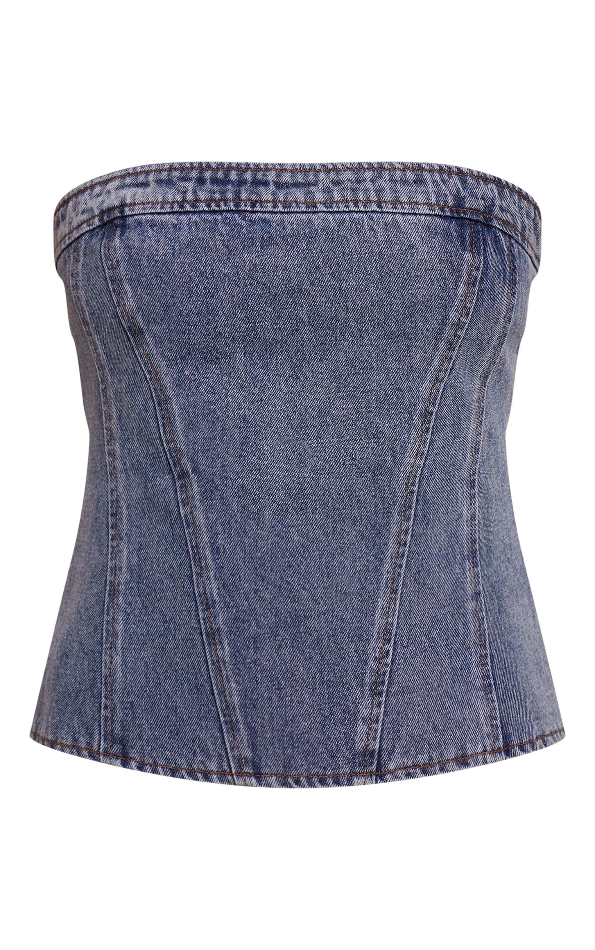 Mid Blue Strapless Bustier Detail Denim Corset Top image 5