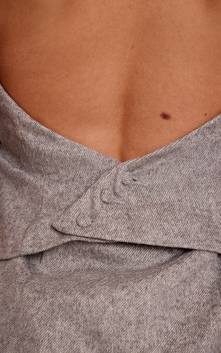 Grey Wool Look High Neck Overlay Detail Bodycon Dress image 4