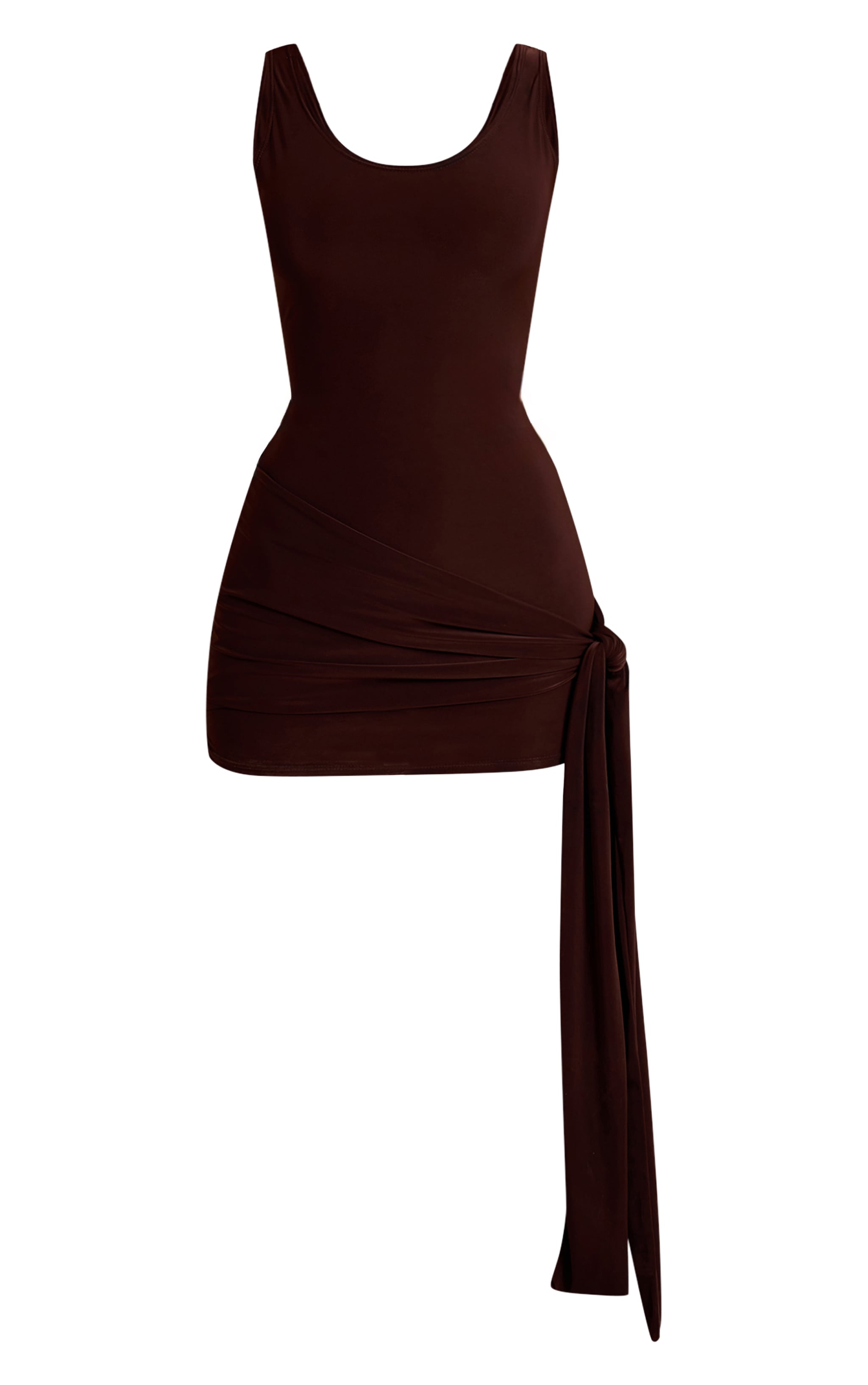 Chocolate Slinky Scoop Neck Wrap Mini Dress image 5