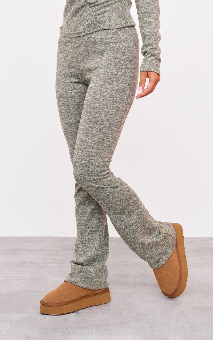 Sage Green Textured Marl Contrast Seam Skinny Flare Pants image 2