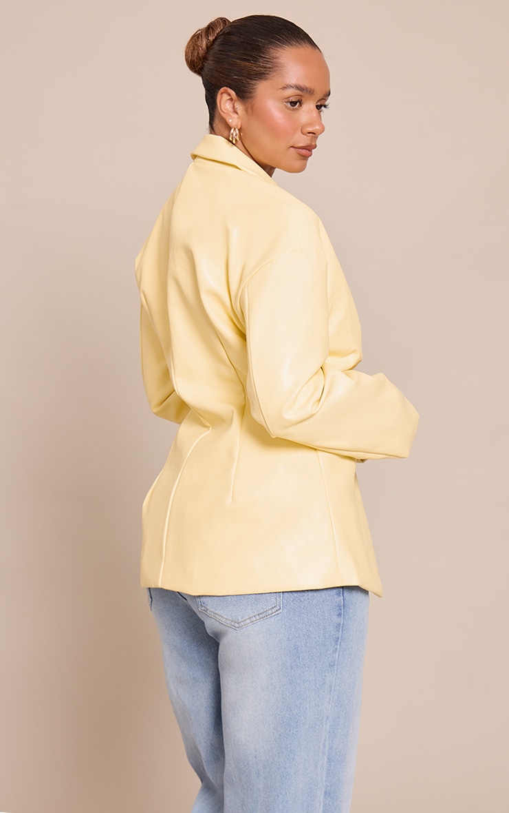 Shape Butter Yellow Faux Leather Cinched Waist Blazer image 2