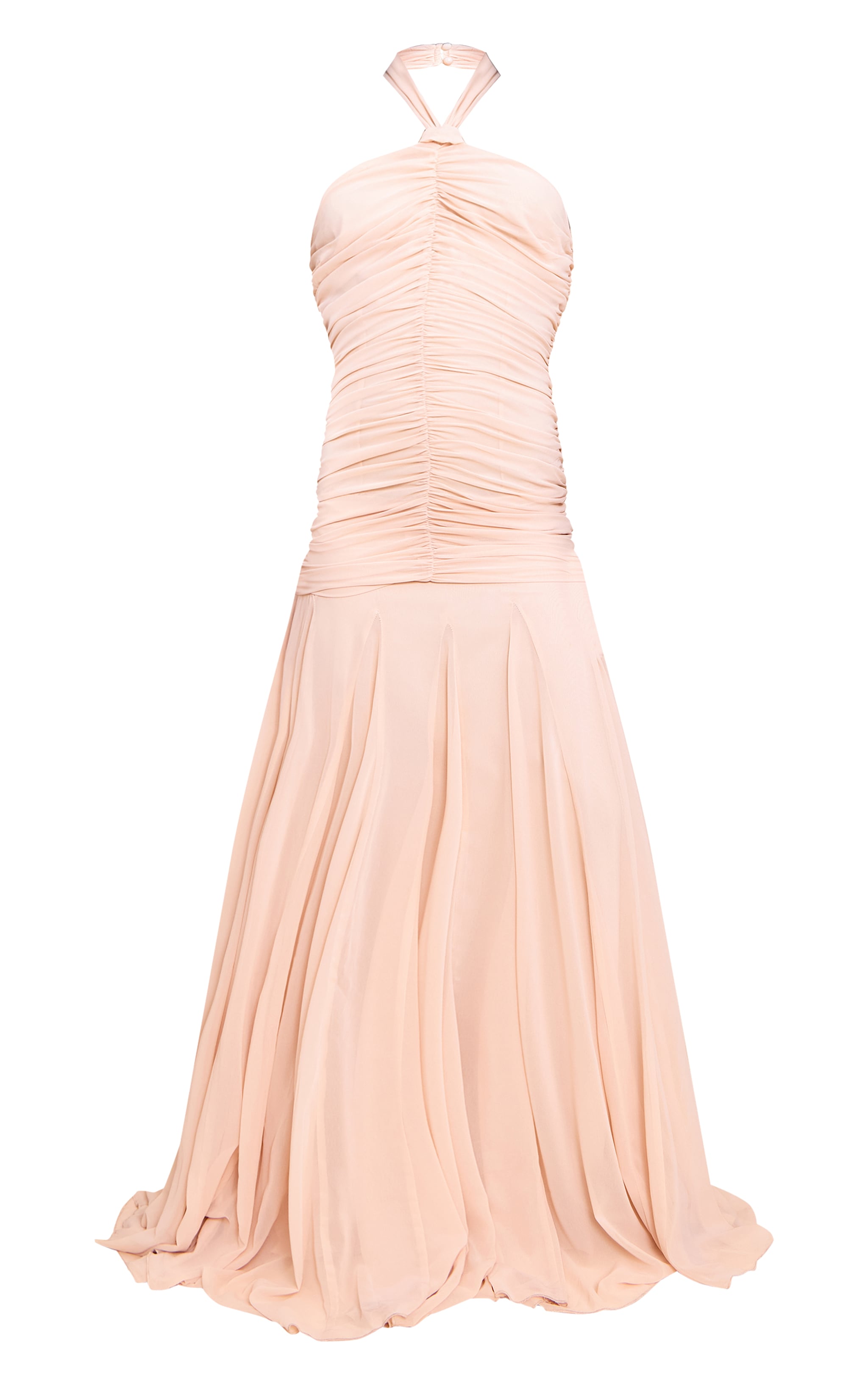 Cream Chiffon Halterneck Ruched Dropped Waist Maxi Dress image 5