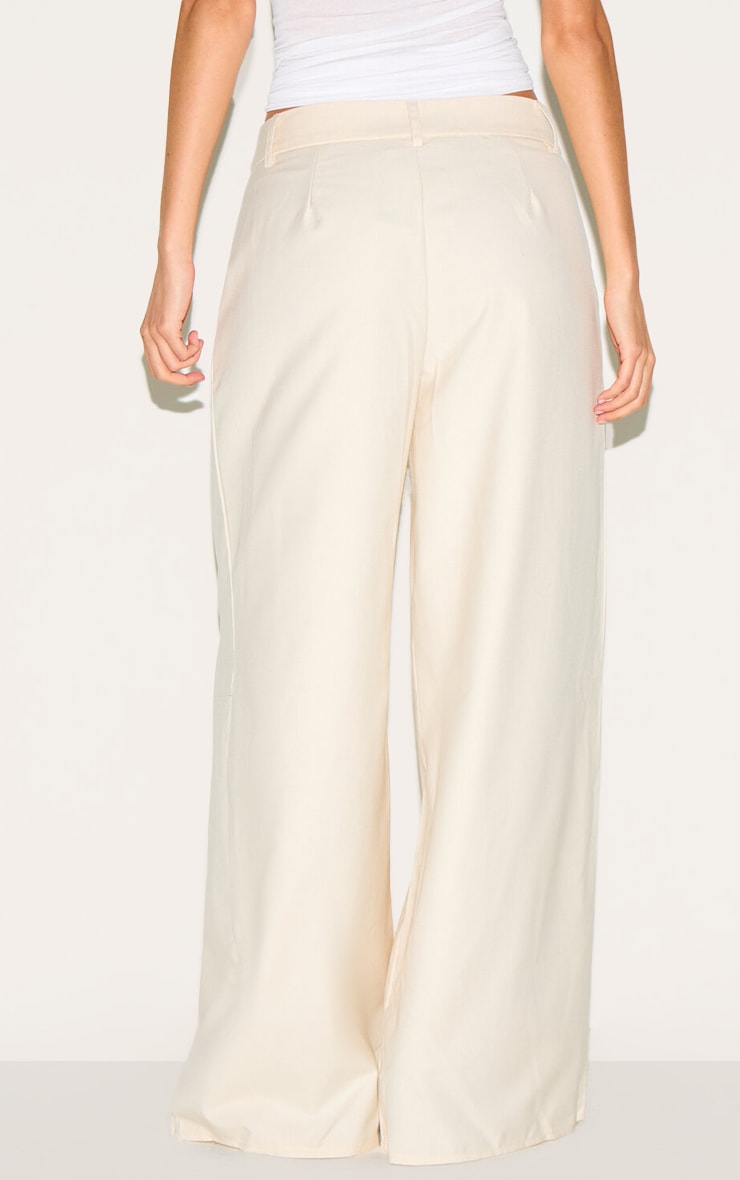 Cream Woven Double Pleat Wide Leg Pants image 3