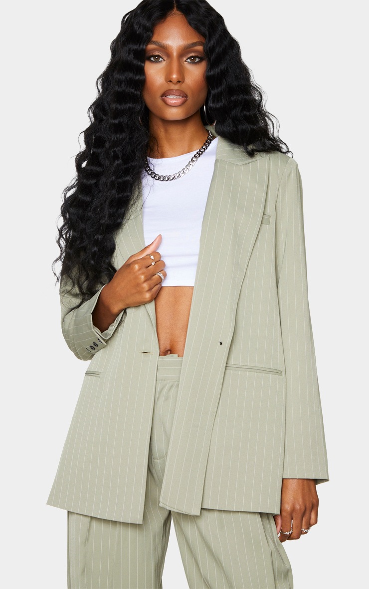 Sage Green Pinstripe Oversized Dad Blazer