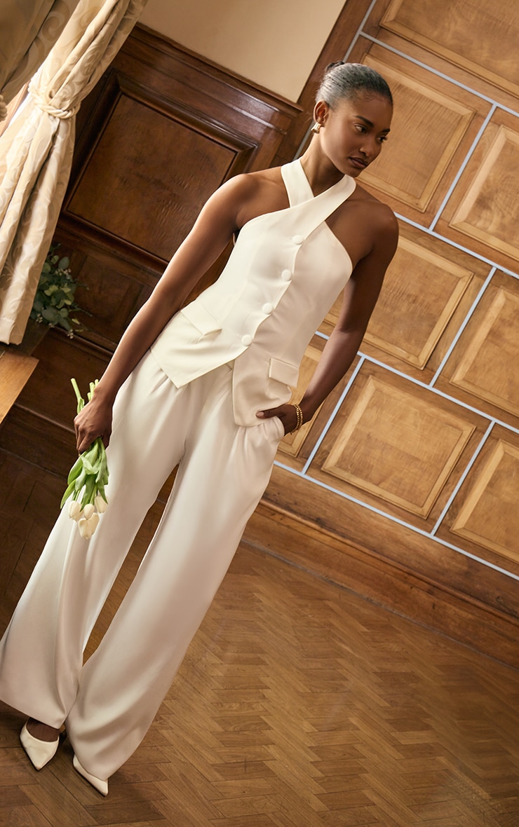 White Tailored Pleated Lined Wide Leg Pants | Co-ords