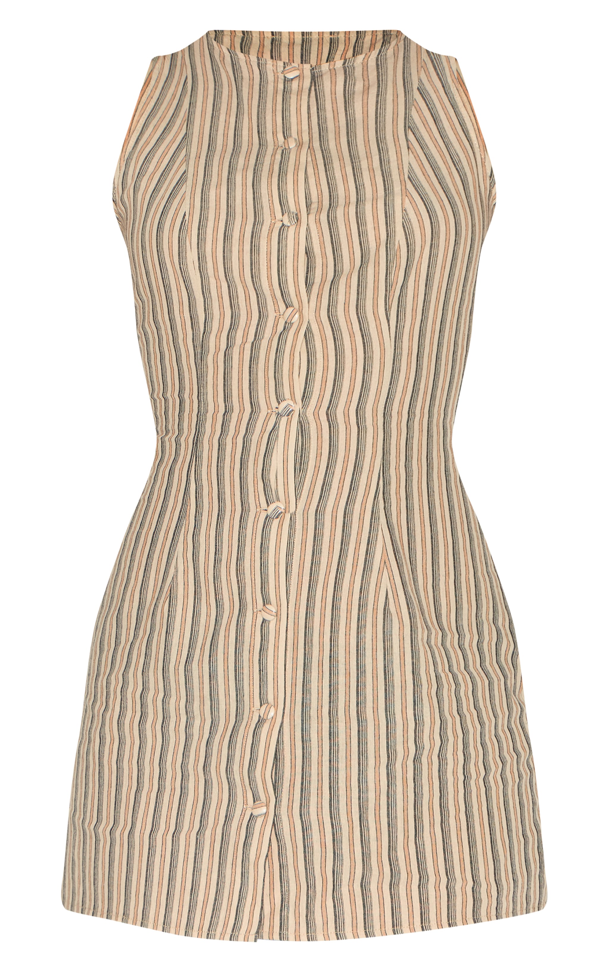 Robe droite gris pierre à fines rayures et boutons image 5