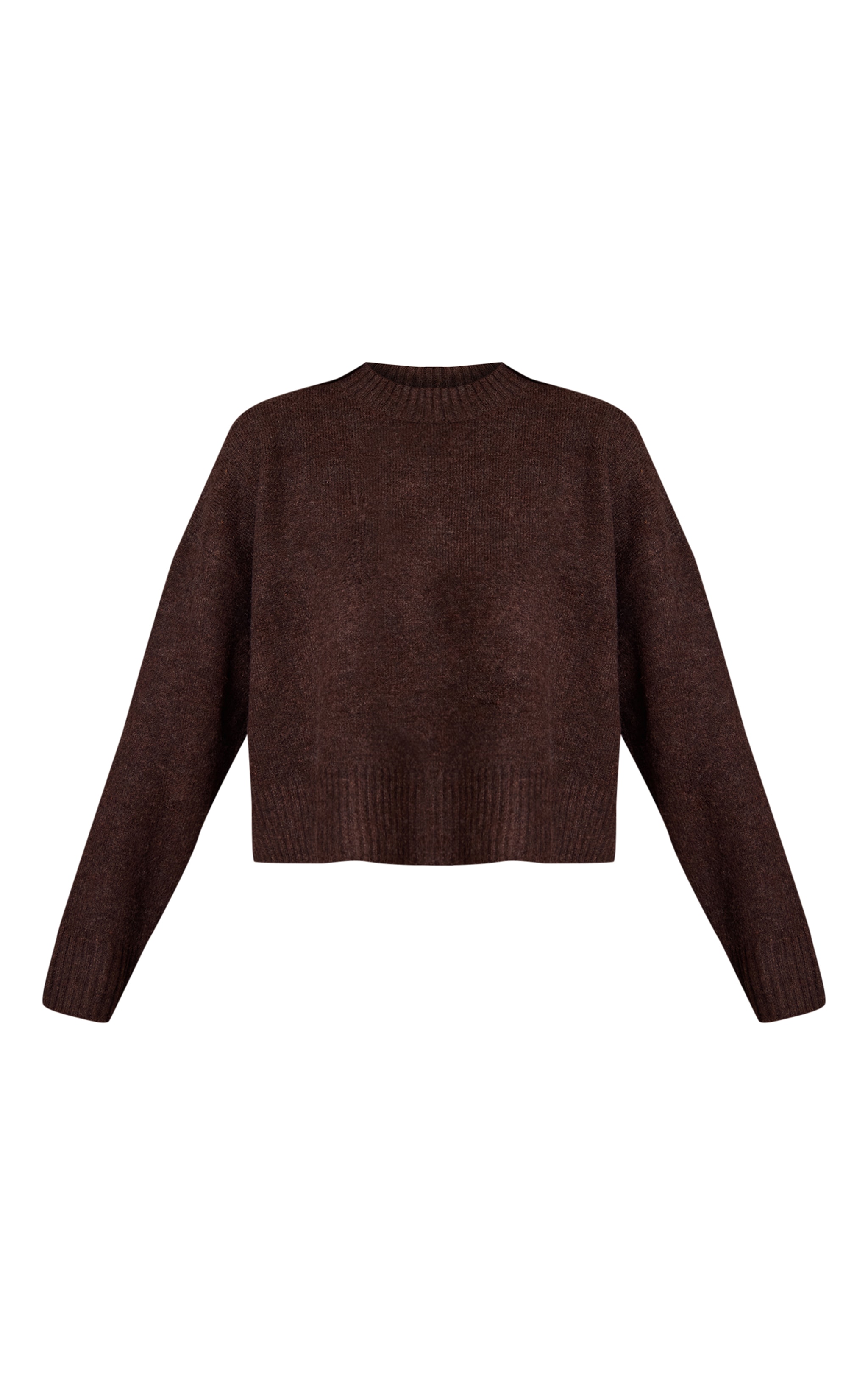 Pull court en maille tricot chocolat chiné à col ras image 5