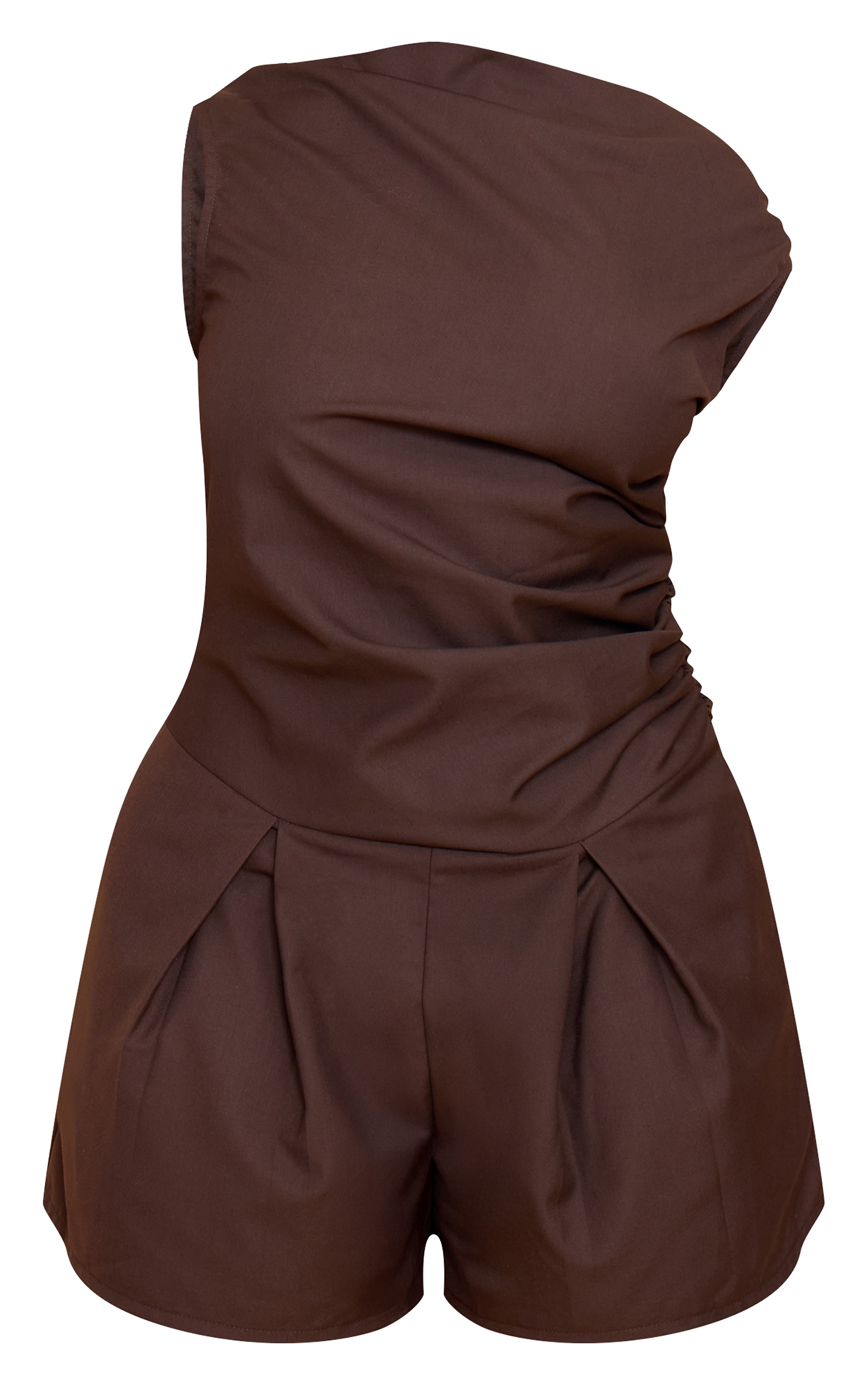 SHAPE Chocolate Woven Ruched One Sleeve ROMPER image 5
