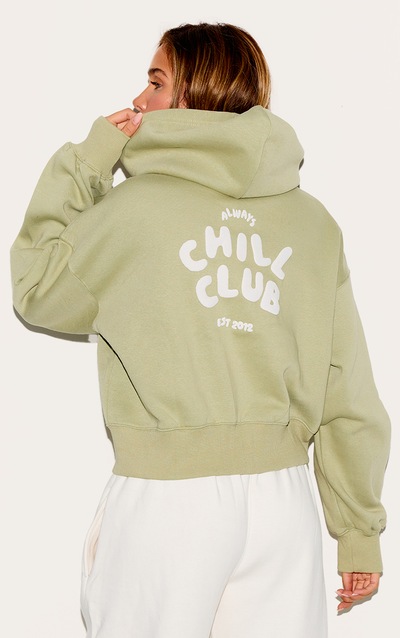 Pistachio Chill Club Puff Print Zip Up Jacket | Sweat | PrettyLittleThing AUS