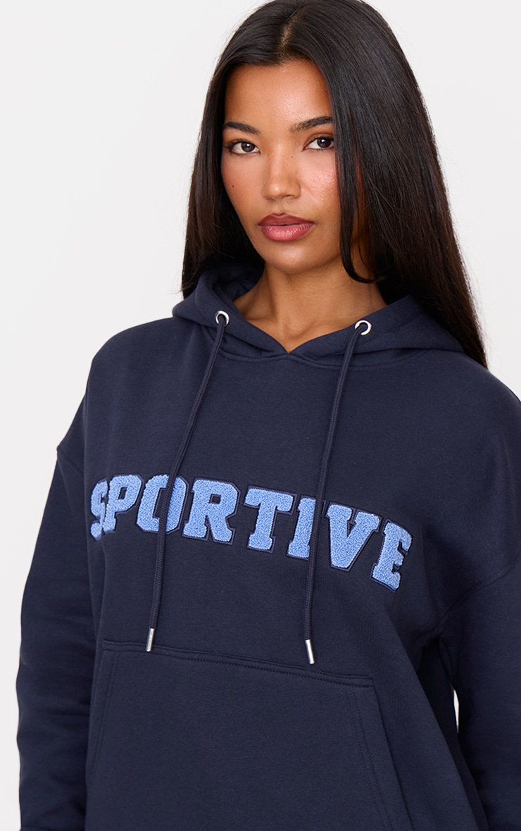 Navy Borg Embroidered Sportive Hoodie image 4