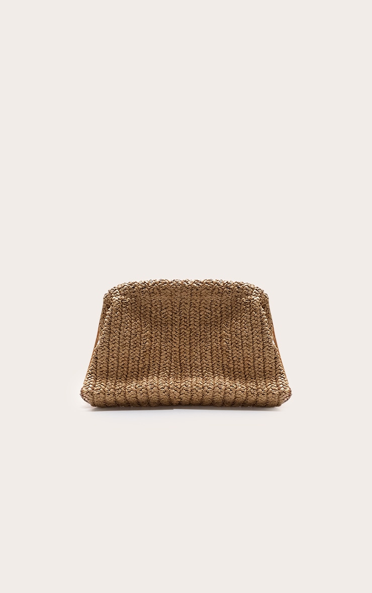 Camel Slouchy Raffia Fringe Clutch image 3