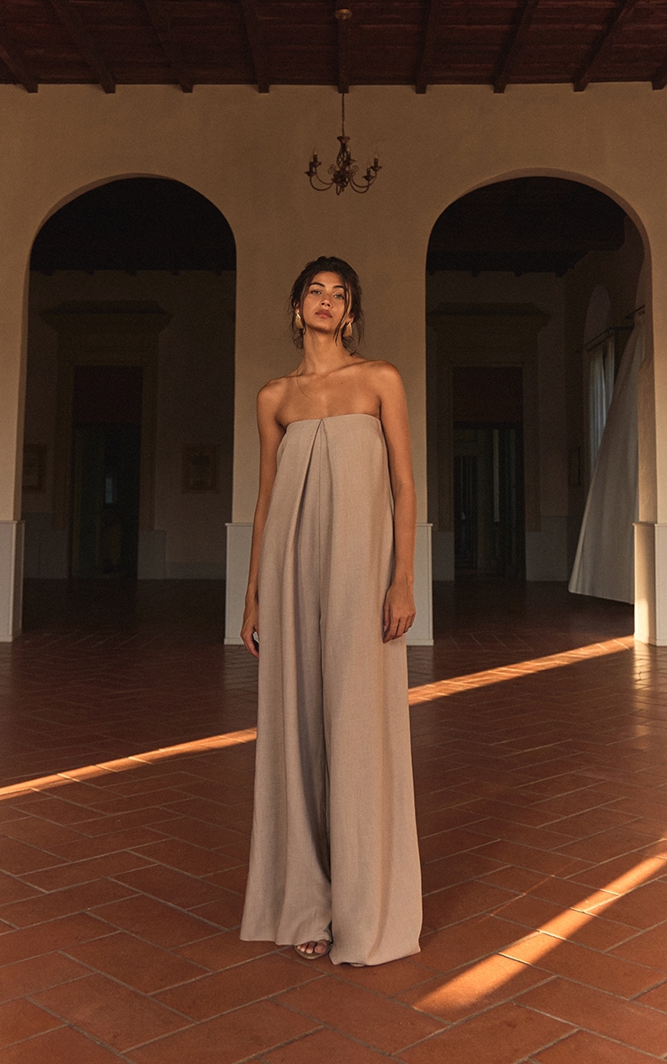 PLT Label Stone Pleat Detail Bandeau Wide Leg Jumpsuit image 3