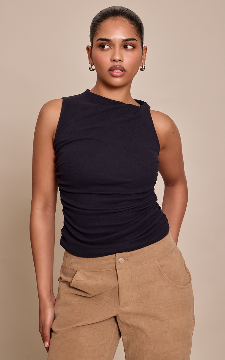 Petite Black Twist Detail Top