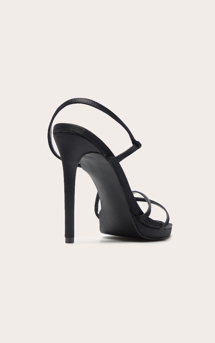 Black Satin Strappy Platform Heeled Sandals image 3