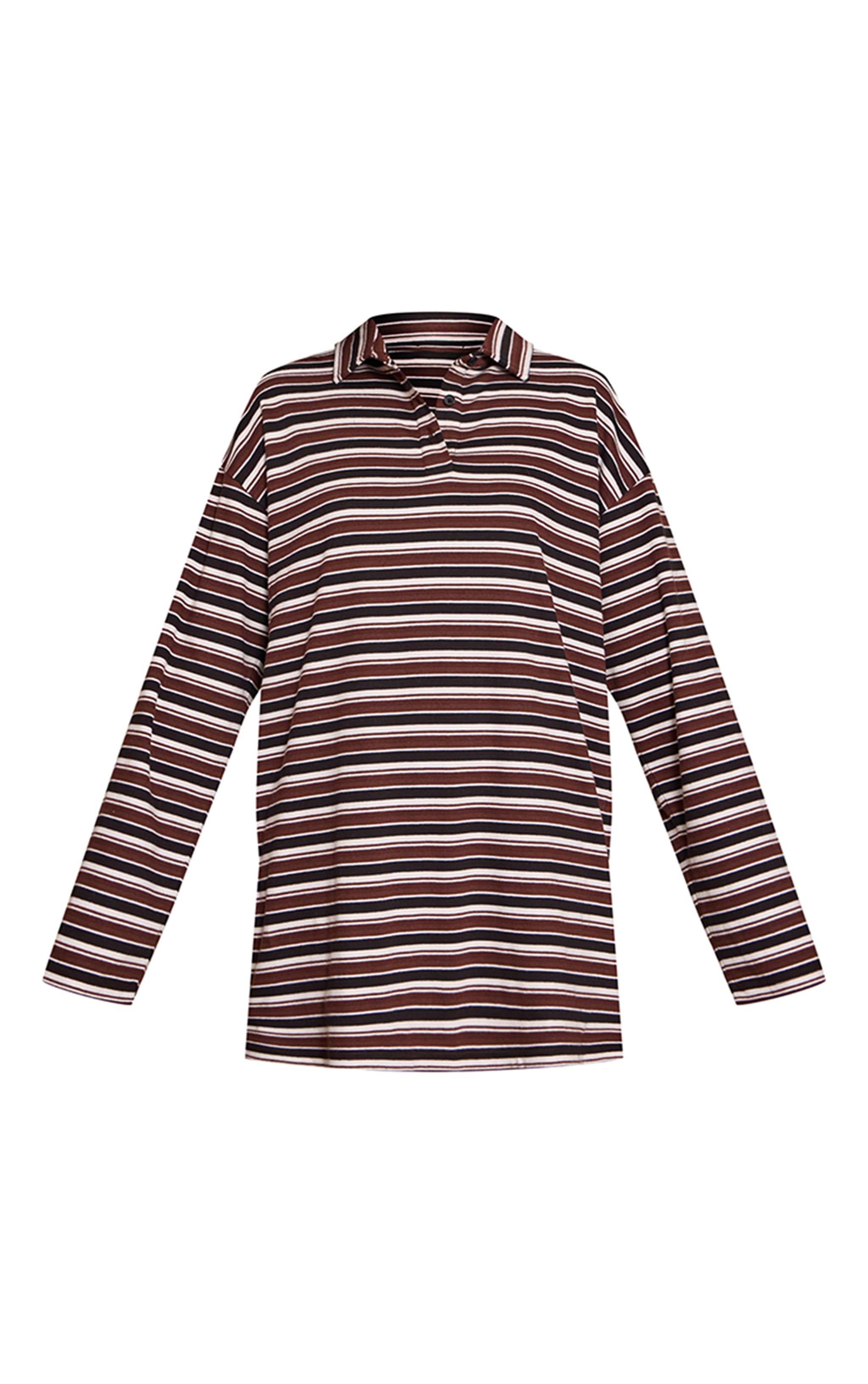 Brown Stripe Collar Long Sleeve Shift Dress image 5