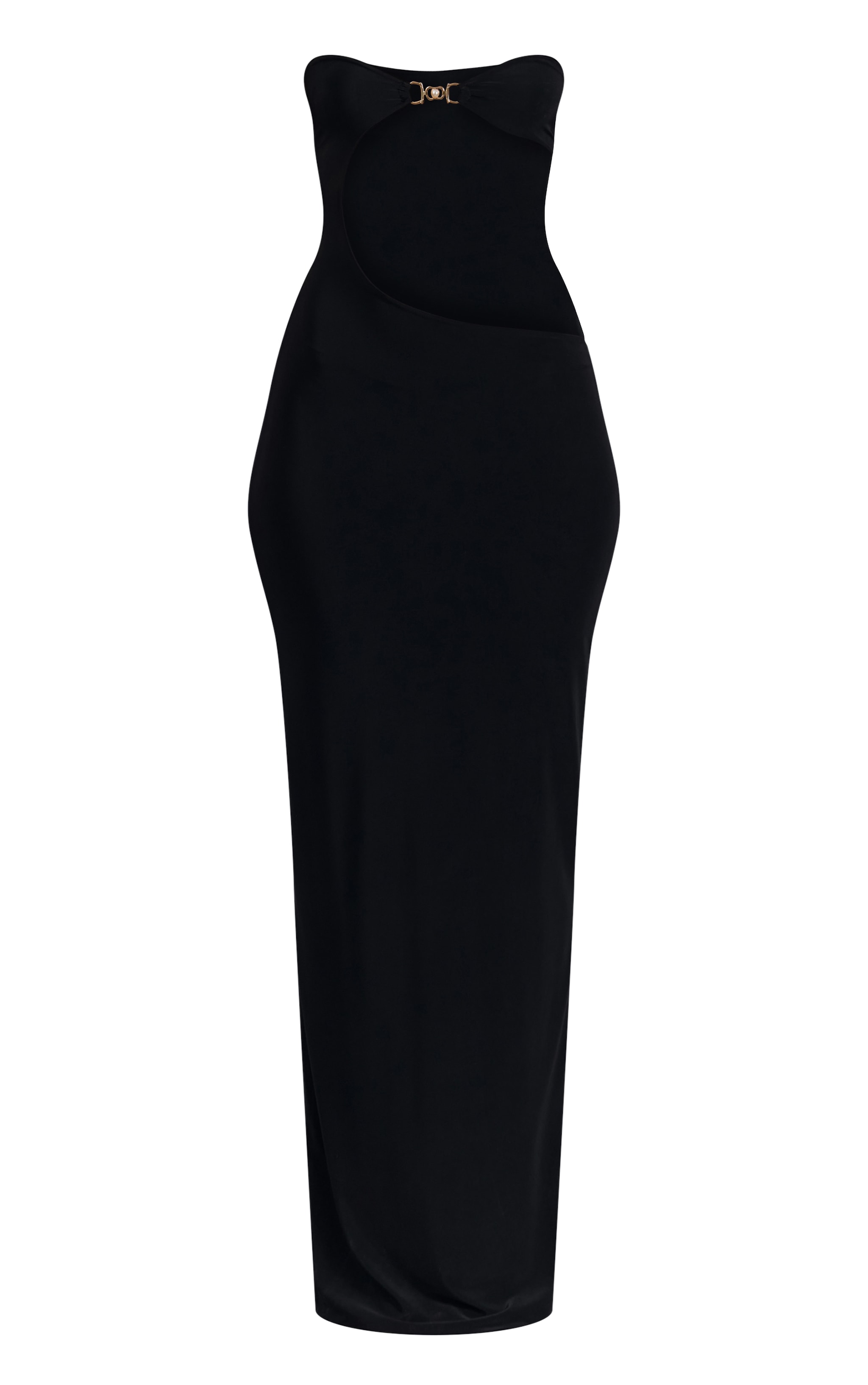 Black Slinky Trim Detail Cut Out Maxi Dress image 5