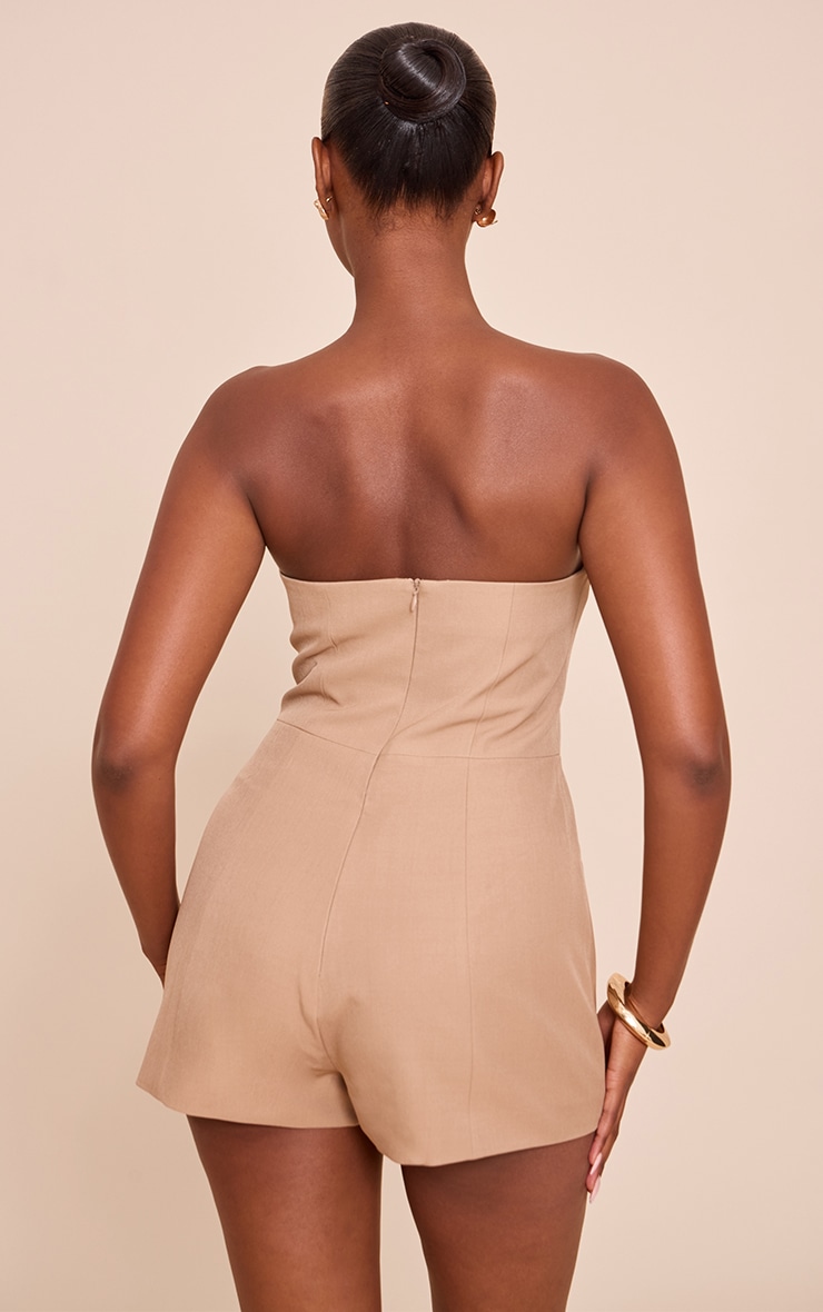 Sand Woven Sweetheart Neck Detail Romper image 2