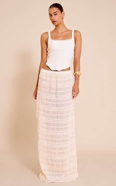 Cream Textured Chiffon Maxi Skirt
