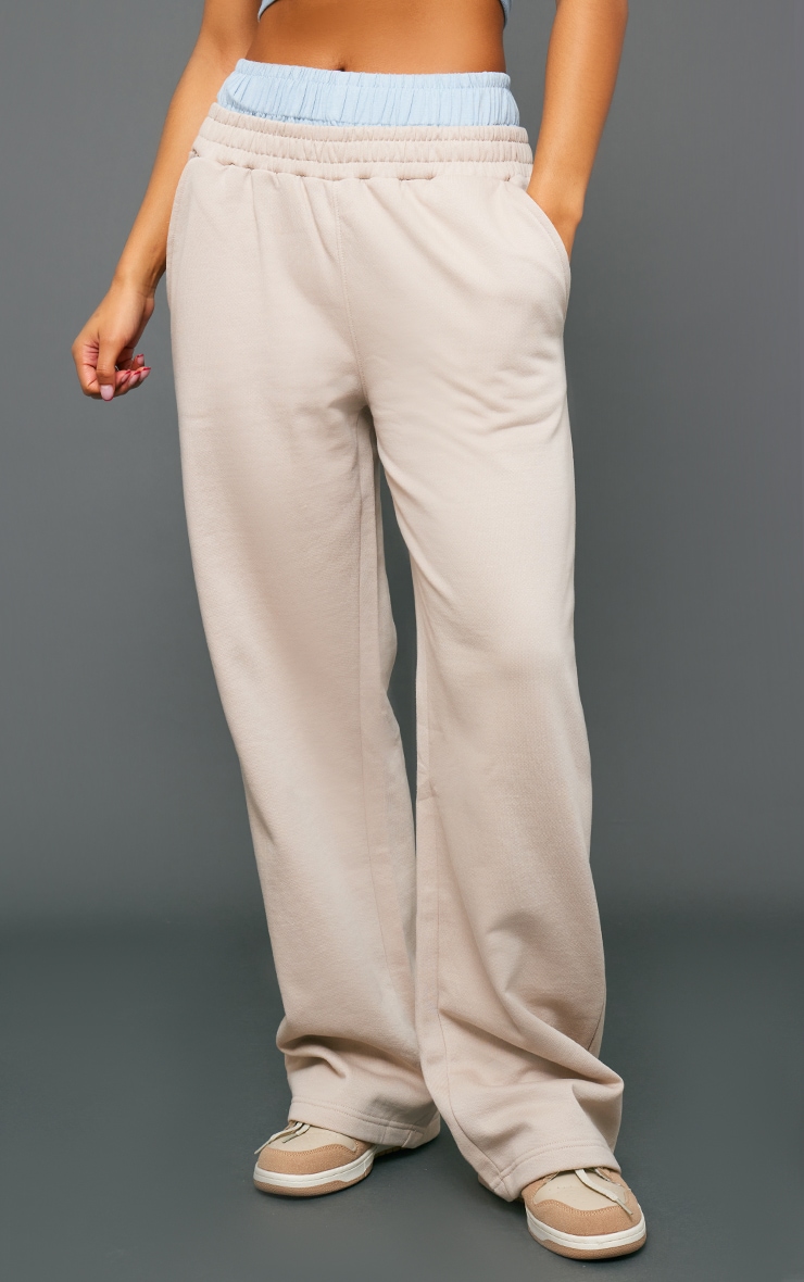 Taupe Double Waistband Wide Leg Track Pants Sweat PrettyLittleThing AUS