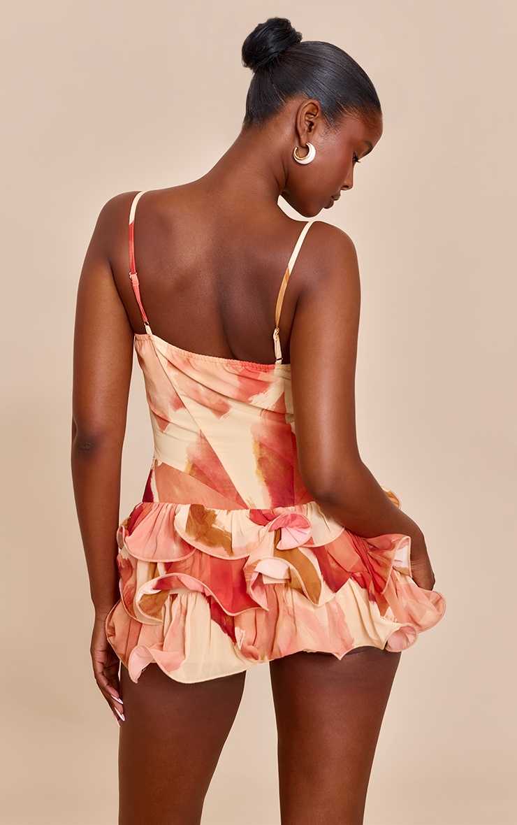 Pink Floral Chiffon Strappy Frill Detail Playsuit image 2