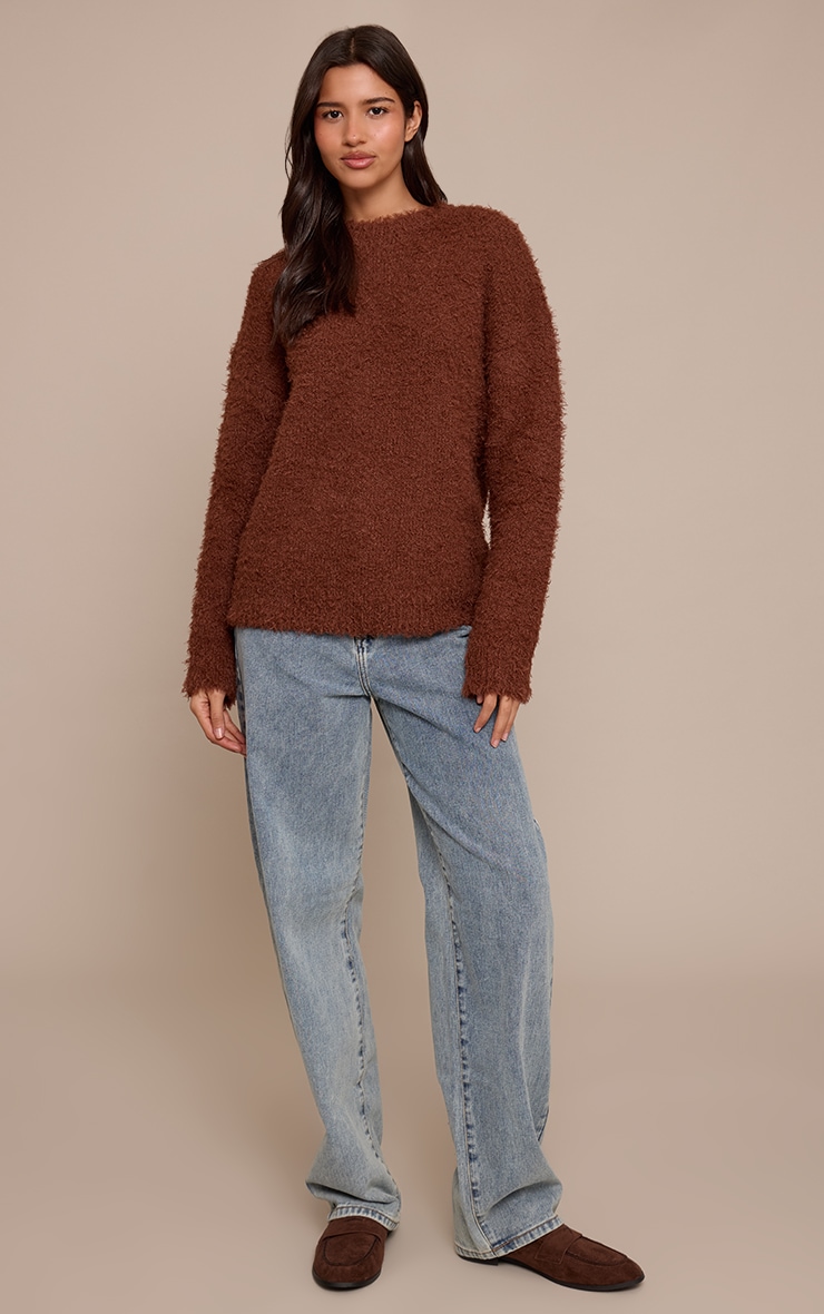 Tall Chocolate Teddy Knit Oversized Jumper image 3
