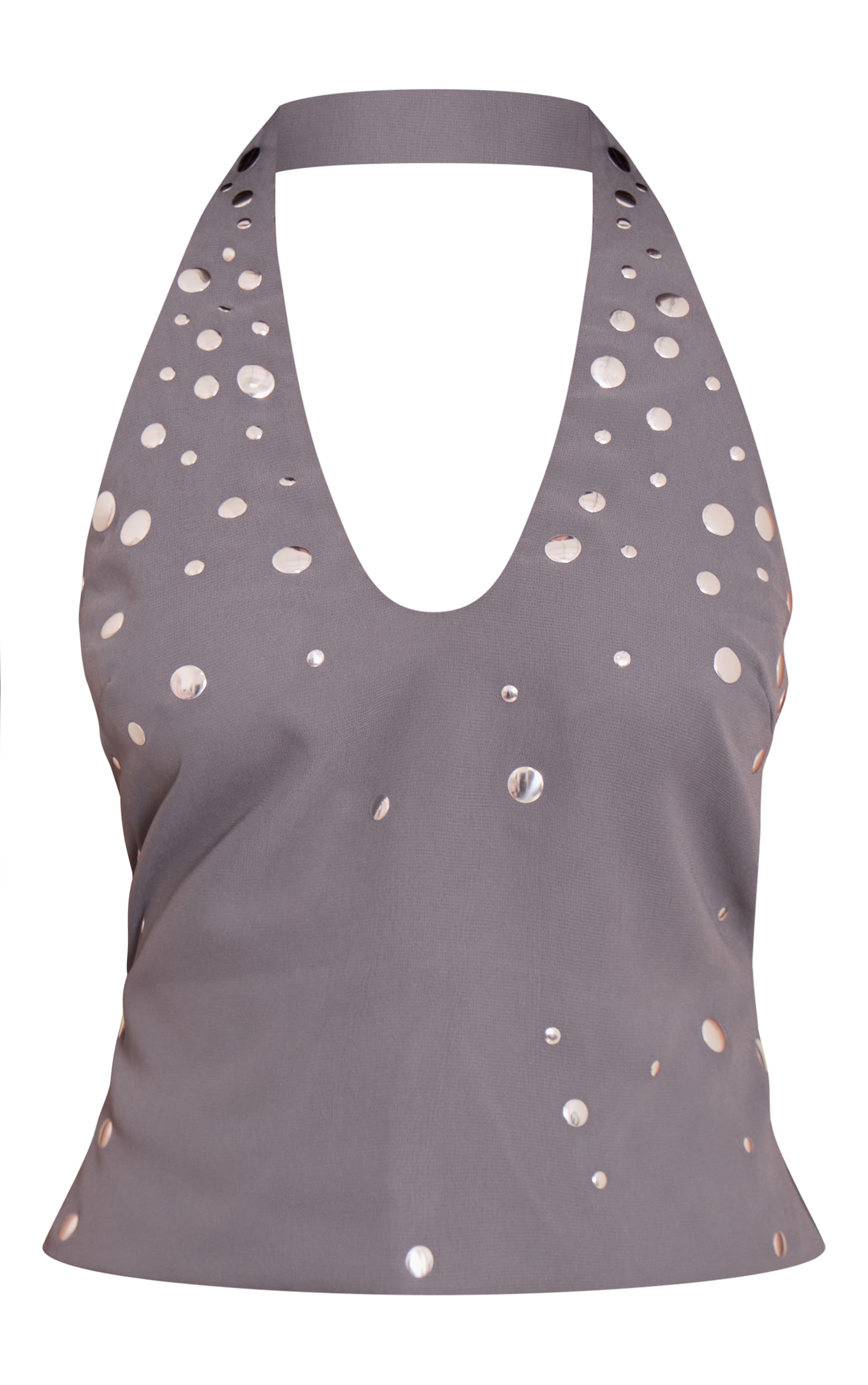Petite Charcoal Stud Detail Halterneck Top image 5