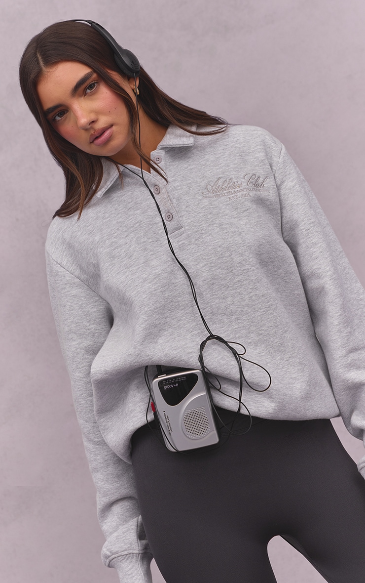 Ash Grey Athletics Club Cotton Fleece Polo Sweatshirt image 4